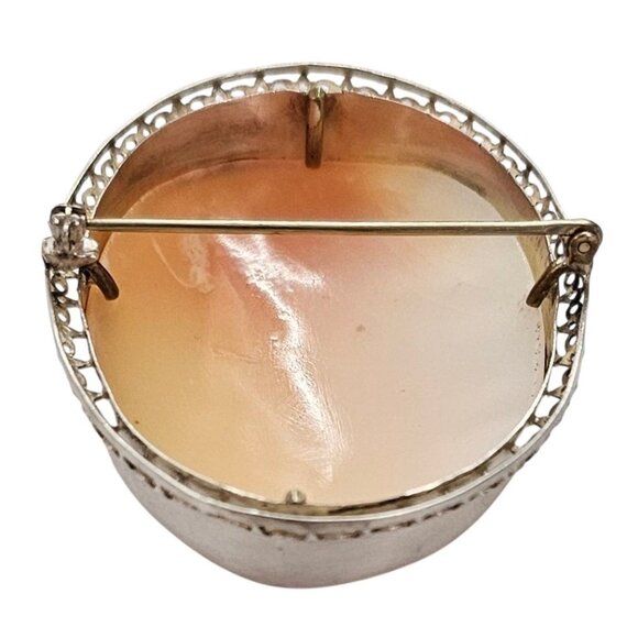 Sterling Silver Shell Carved Cameo Brooch Large Pin - Picture 8 of 13